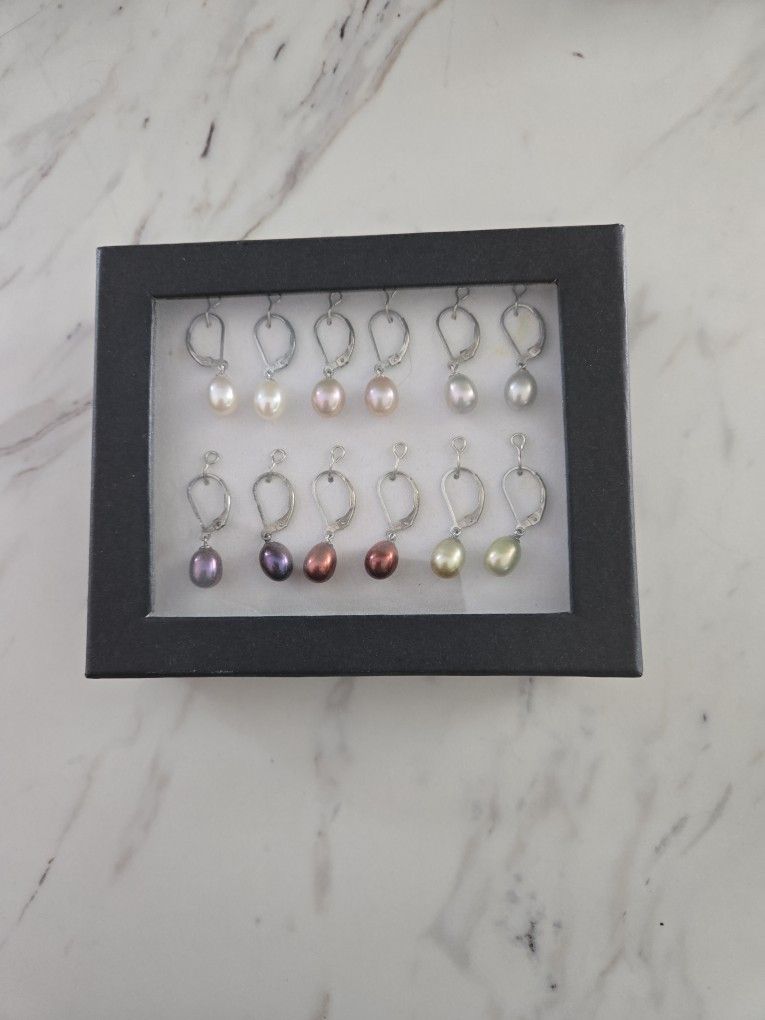 Pearl And Silver Earrings, 6 Pairs