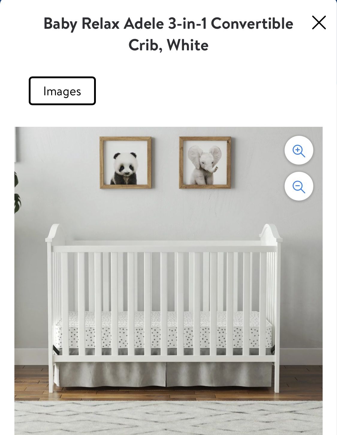 Baby Relax Adele in Convertible Crib, White With Mattress