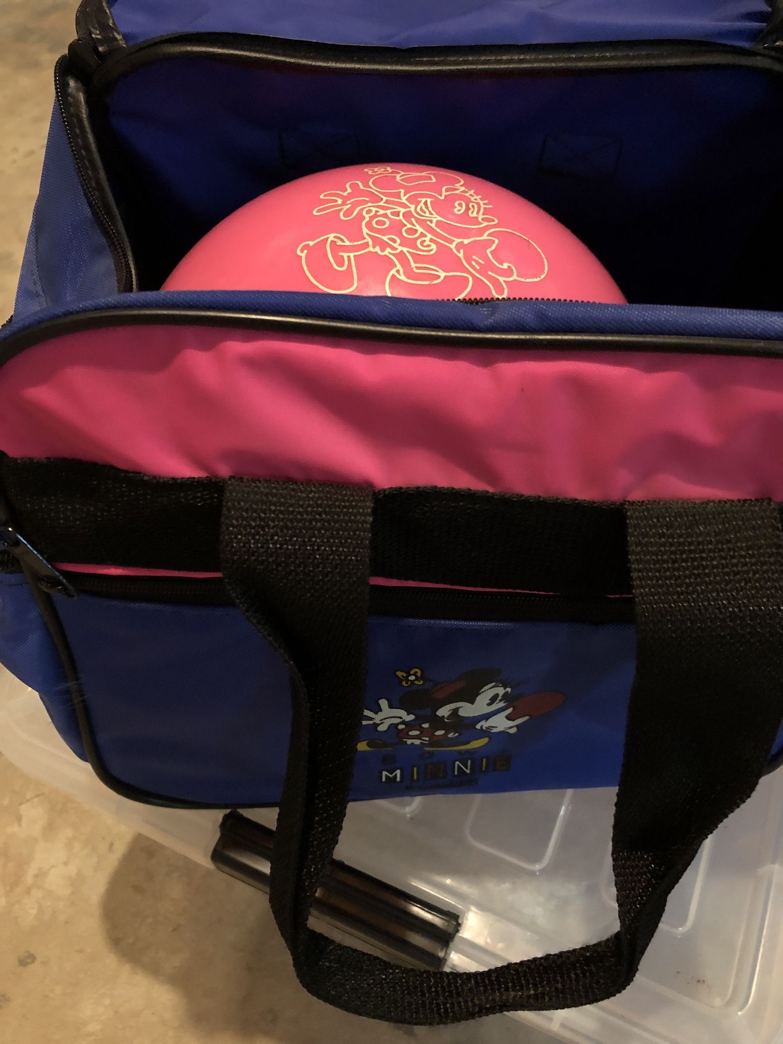 Disney Minnie Mouse Bowling Ball and Bag by Brunswick.