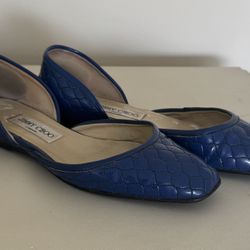 Jimmy Choo Blue Croc Embossed Leather Flats