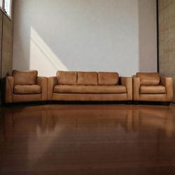 Studio Design Cognac Leather Sofa Set