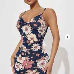 Medium Floral Bodycon Cami Mini Dress - Navy