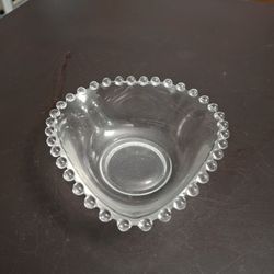 Vintage 1960's Imperial Glass Co, Elegant Glassware Candlewick Heart Shaped W/Beaded Edges Candy Bowl 5.25"W X 2"H