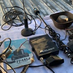 Midland, CB, realistic, CB, Wilson, antenna, sparkle, Matic antenna, another antenna and a PA Speaker.