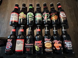 LOT (14) Glass Budweiser Collectible Bottles 14.5” Tall 2000 2001
