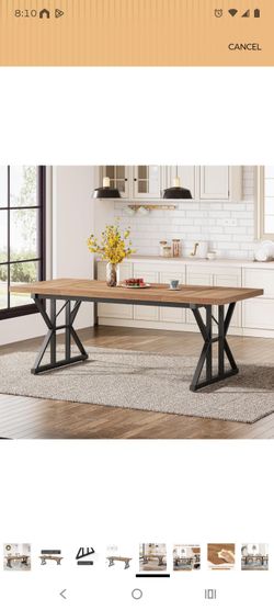 Farmhouse Dining Table with Metal X-Legs