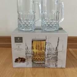 4 Clear Cut Glass Mugs - New 