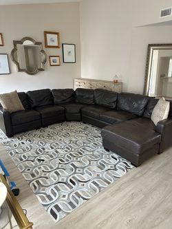 Brown Leather 5 Piece Sectional Sofa