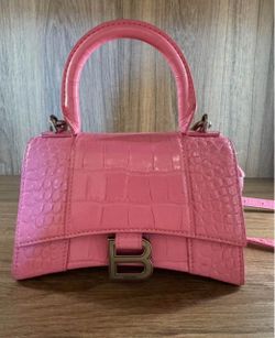 Balenciaga Hourglass XS Pink Croc-Embossed Bag – Excellent Condition