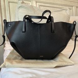 Polene Black leather tote bag
