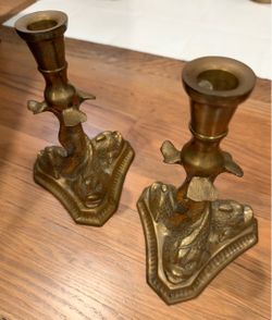 Vintage Brass Koi Fish Candlestick Holders – Matching Pair