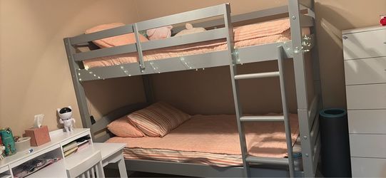 Gray Wood Twin Bunk Bed with Ladder