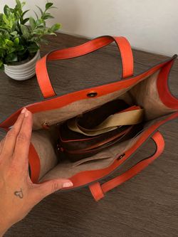 Orange Leather Michael Kors Tote Bag with Snap Closure