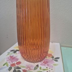 Sass & Belle Amber Ribbed Glass Vase. 