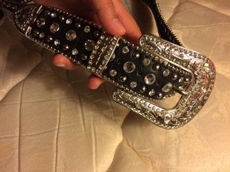 Black leather Rhinestone western belt