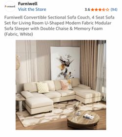Furniwell Convertible Sectional Sofa Couch, 4 Seat Sofa Set for Living Room U-Shaped Modern Fabric Modular Sofa Sleeper with Double Chaise & Memory Fo