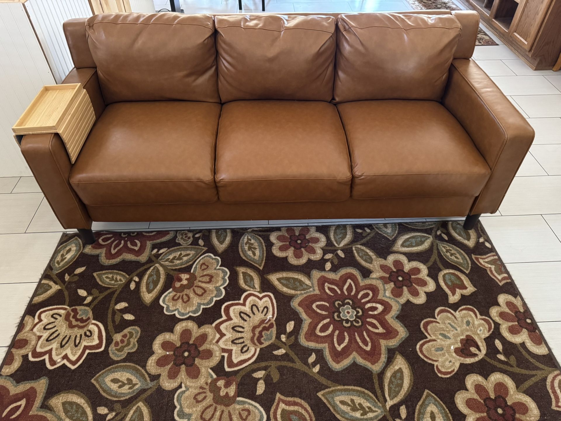 **Camel Colored Faux Leather Couch**