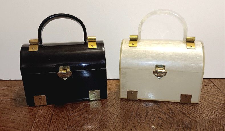 LUCITE CROWN LEWIS BROWN SHELL AND IVORY PURSES