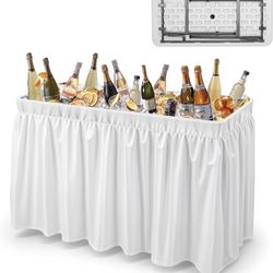 46" Extra Large Party Ice Cooler Folding Table With Decorative Skirt 