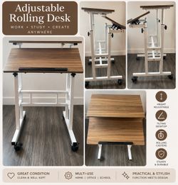 Adjustable Rolling Desk with Tilting Top