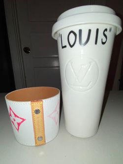 LOUIS VUITTON Ceramic Tumbler Cup Mug Monogram Sleeve Valentines pink