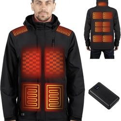 **Brand New** Heated Jacket for Men with 7.4V 16000mAh Βattery Pack Winter Outdoor Soft Shell with Detachable Hood