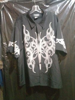 Vintage No Boundaries Shirt - Adult X Large Black And Grey Flame Tattoo Men's Hawaiian.