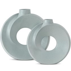 Blue Grey Vase, Ceramic Vase for Flowers, Modern Vase for Shelves, Decorative Vase for Pampas Grass, Ceramic Jug Vase Set, Set of 2