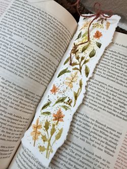 Hand-Painted Watercolor Bookmark – Autumn Leaves – $15