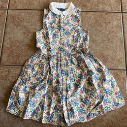 Little Girls Polo Ralph Lauren Floral Cotton Oxford Shirtdress Girls Size 6 Button Front