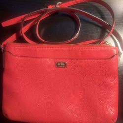 Red/pebbled-leather Coach Cross-body Strapped Purse