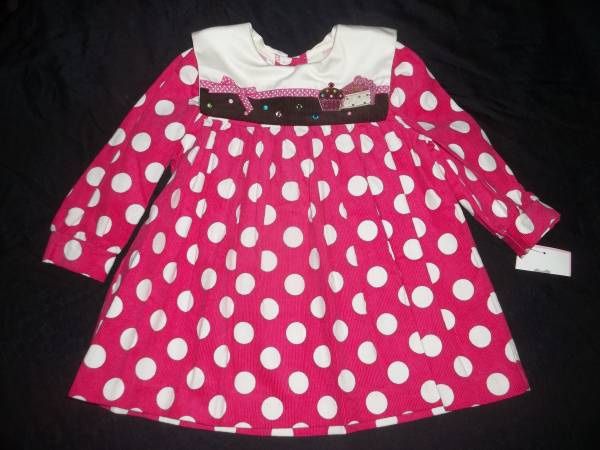 NWT Rare Editions Baby Girl 18M Fuchsia Polka Dot Cupcake Cake Dress 18 Months BIRTHDAY