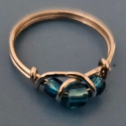 Blue beaded silver ring, size unknown, OBO