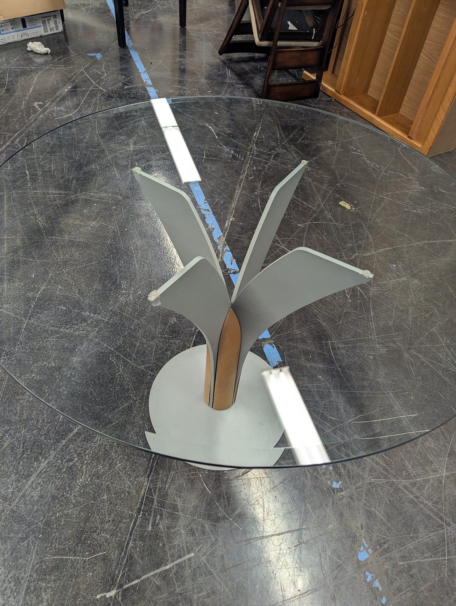 Mid-Century Modern Glass Top Dining Table with Unique Base