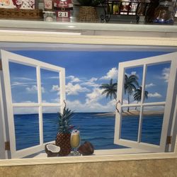 Large Coastal Picture With Display Light 