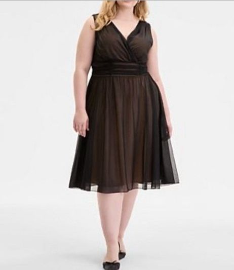 CONNECTED APPAREL Women’s Chiffon Overlay Fit & Flare Plus Size 16 Midi Dress In Eggplant/ Gold