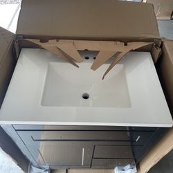 Home Decorators Collection Clady 31 in. Single Sink Matte Black Bath Vanity with White Cultured Marble Top (Assembled) 