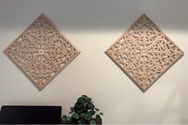 Set of 2 Carved Wood Floral Wall Panels