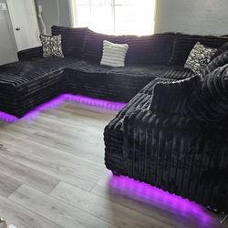 Brand New XL 3 Pcs Sectional Corsuroy Fabric Super Soft & LED Light Color $1989