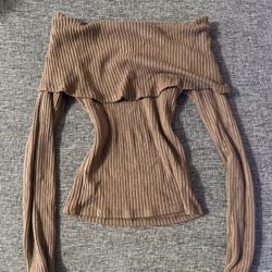 Brown Off the Shoulder Long Sleeve