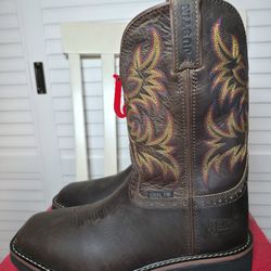 Justin Driller Western Work Boots Square Steel Toe SE4682 Men's Size 9.5 D