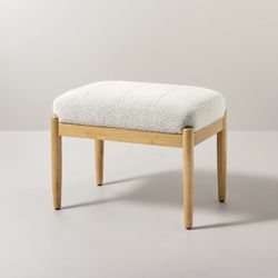 Boucle Comfortable Footrest Upholstered Wood Ottoman in Oatmeal Color - Hearth & Hand with Magnolia