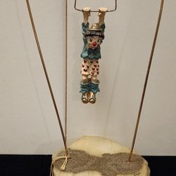 Bronze statue 24k gold plated clown on a trapeze pants down by Ron Lee Vintage 