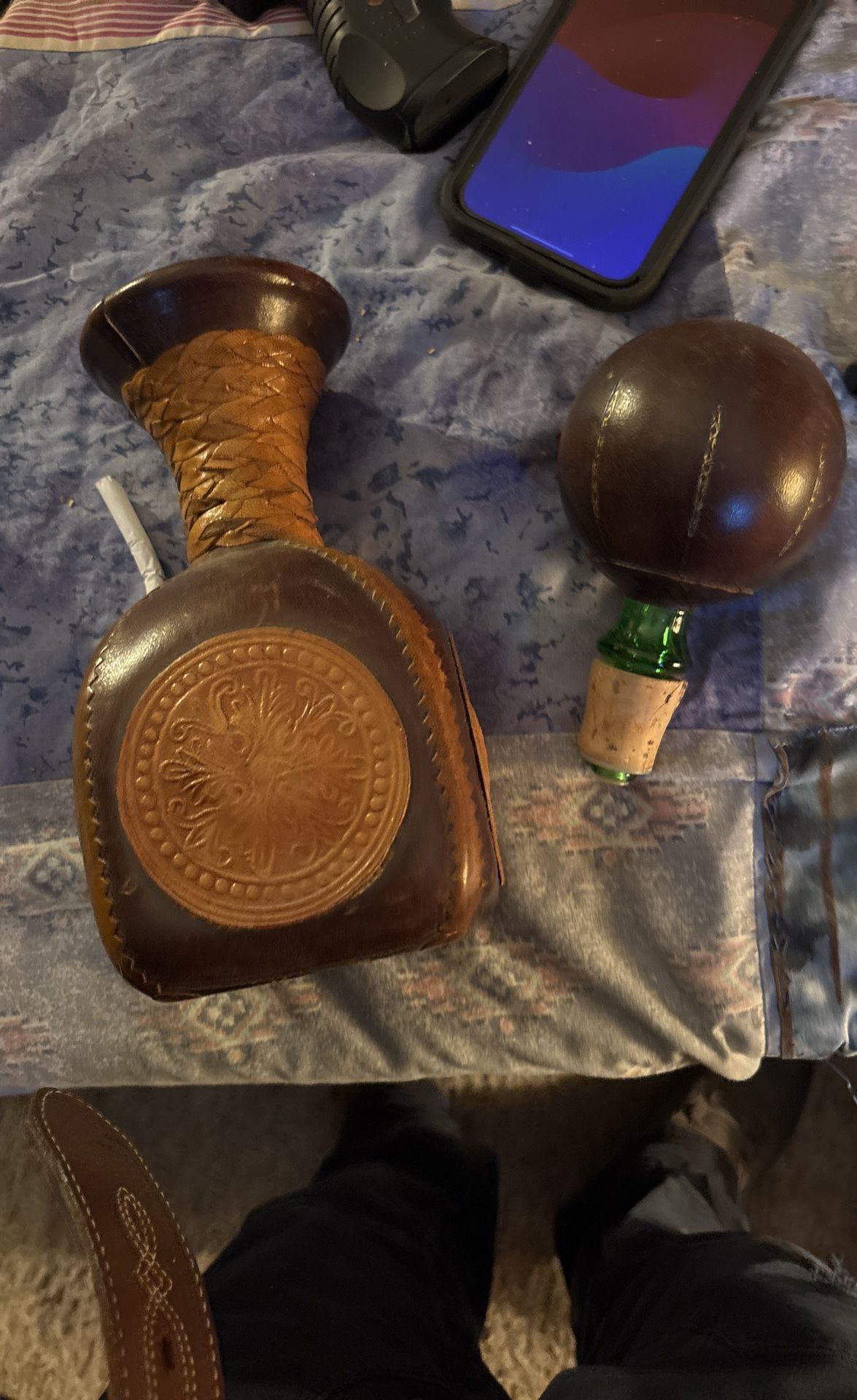 Vintage leather wrap decanter