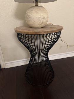 Black Modern metal wood top side table