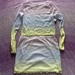 Green and purple ombre mesh Top and Skirt Set