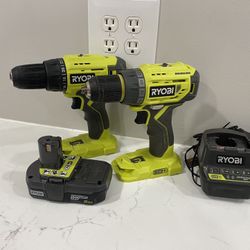 2 Ryobi Cordless Drill/Drivers 18v With Battery & Charger