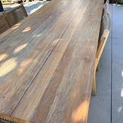 Solid TEAK Wood Outdoor Dining Table + 6 Woven Chairs – Designer Coastal Look