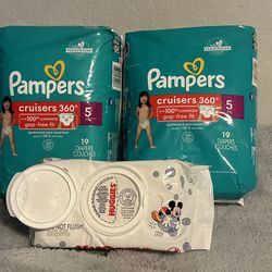 Pampers Size 5 $15 FIRM, 2bags & Wipes, PUO