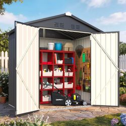 🔥new inbox🔥4' x 6' Outdoor Metal Storage Shed, Small Garden Tool Shed with Lockable Hinged Door